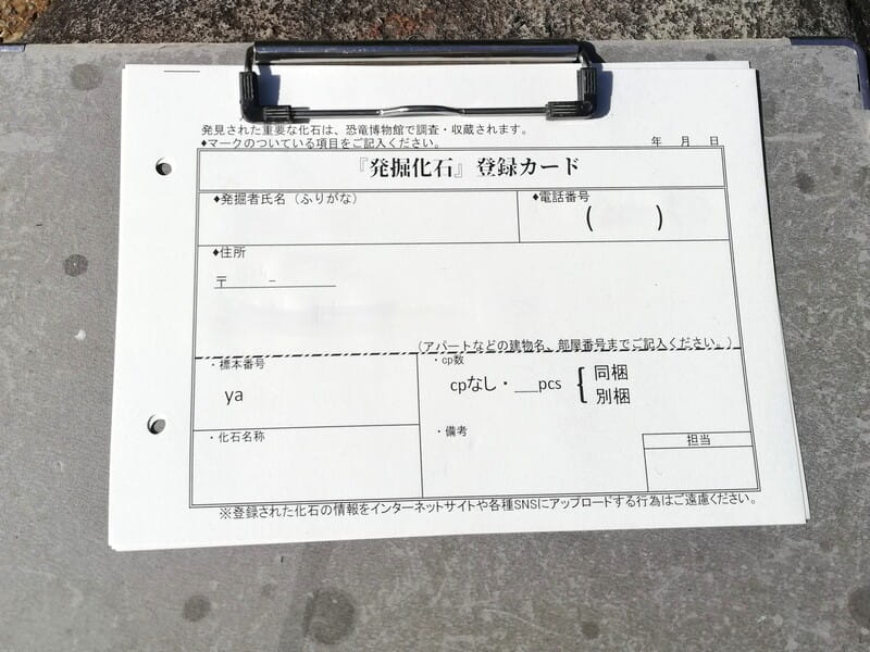 発掘化石　登録カード